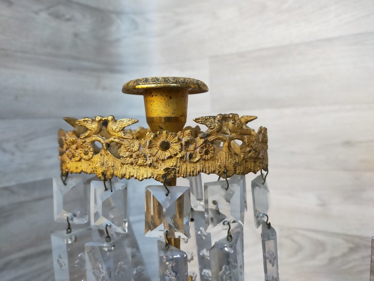 Paire De Bougeoirs En Bronze Doré Et Cristal De Baccarat  (girandoles chandeliers )-photo-1