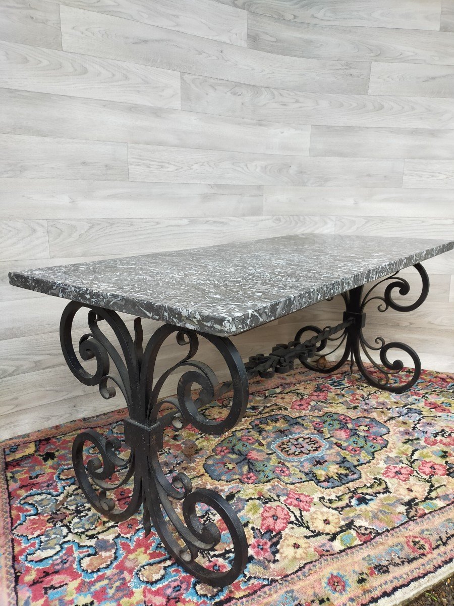 Wrought Iron Coffee Table Top Of Veined Marble