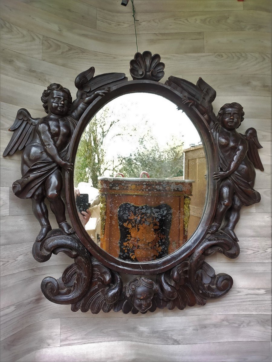 Grand Miroir De Ch&acirc;teau Aux Angelots  XVIII&egrave;me