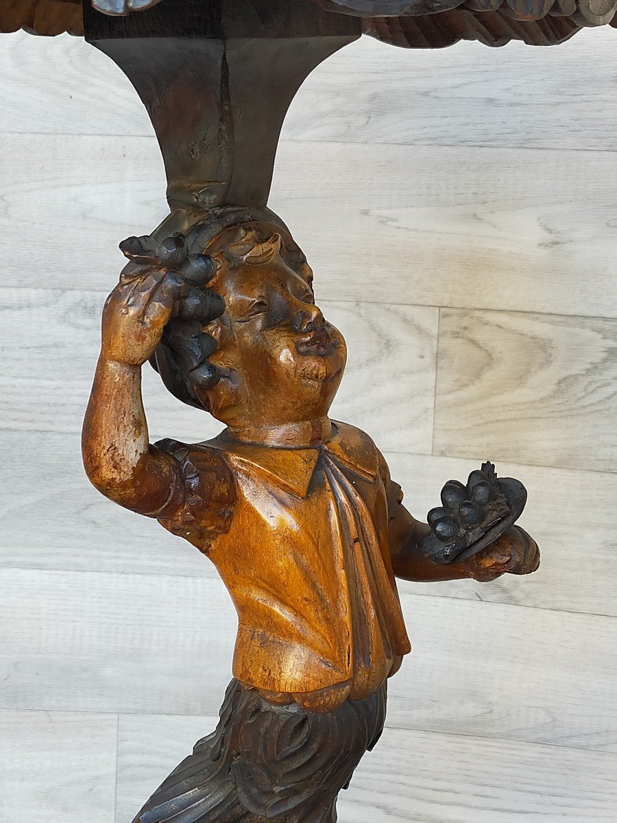 Petit Guéridon Sellette  Italienne En Bois Sculpté -photo-2