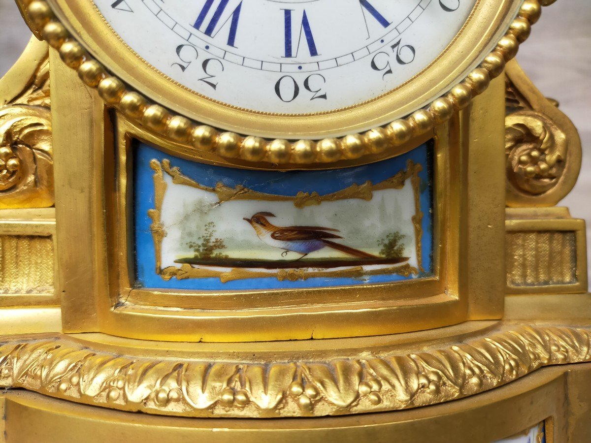 Gilt Bronze And Sèvres Porcelain Dove Pendulum-photo-2