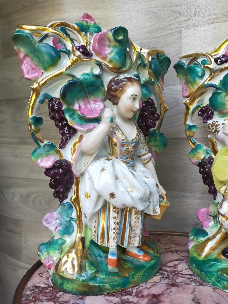 Pair Of Old Paris Porcelain Vases-photo-4