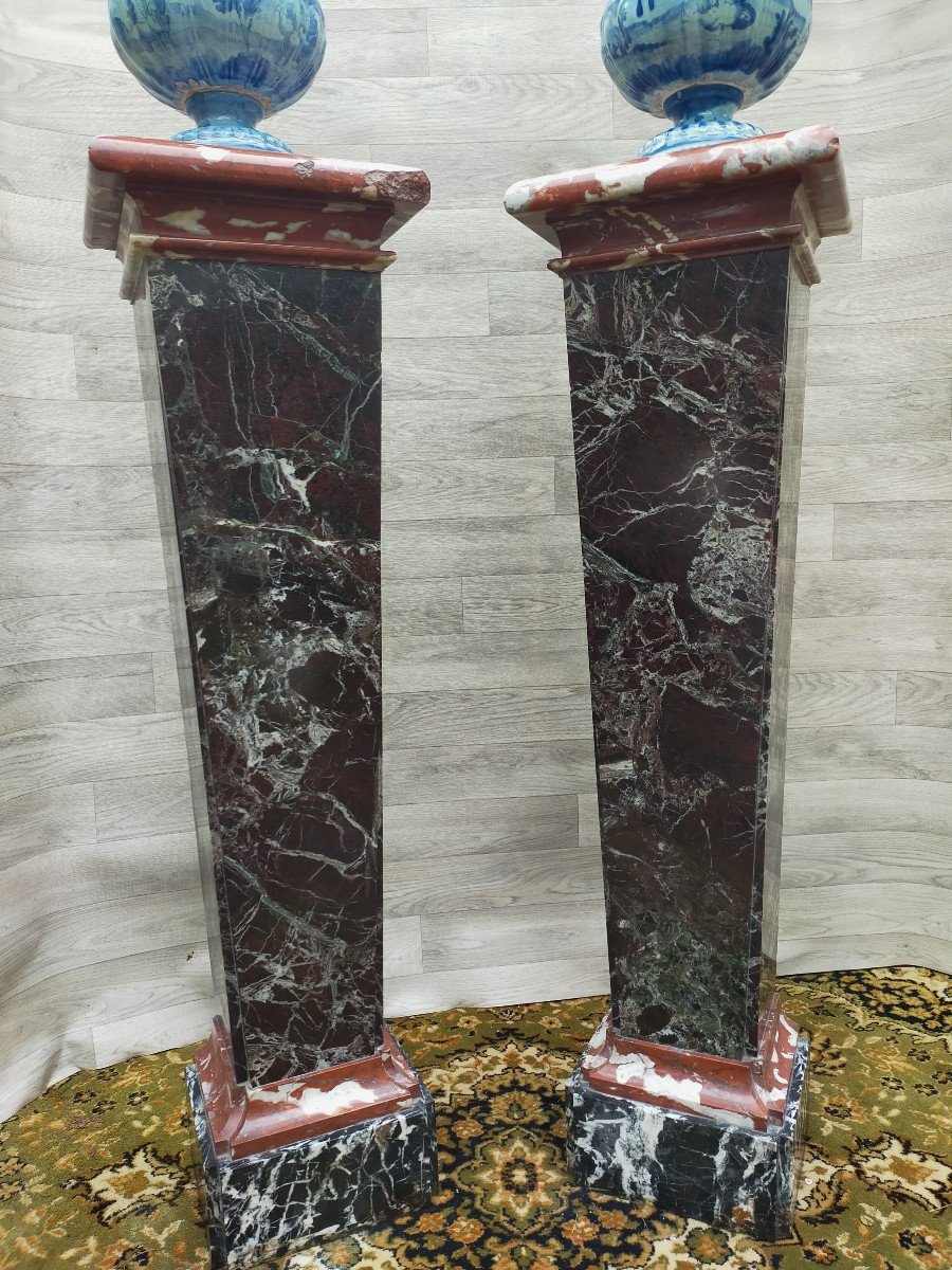 Paire De Gaines louis xiv En Marbre  (colonnes, sellettes)-photo-7