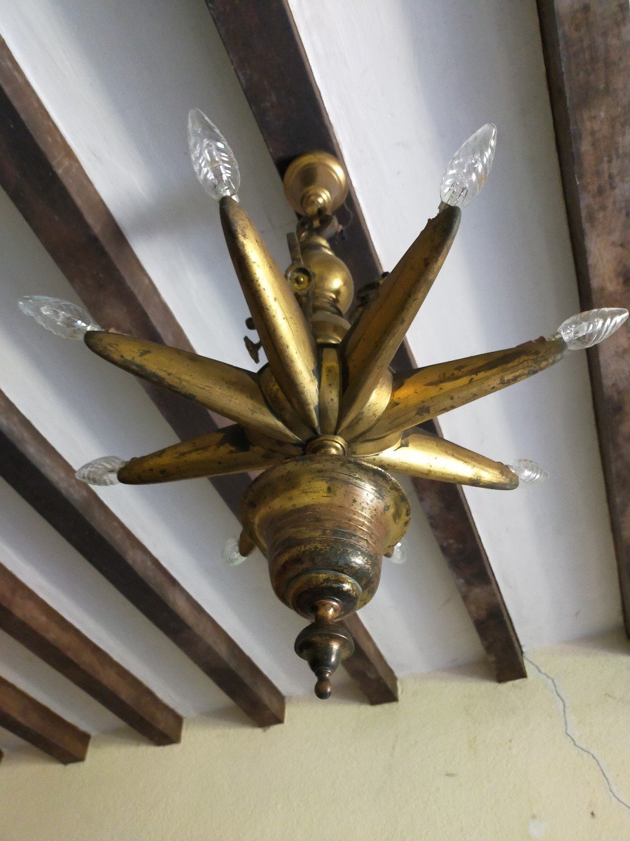 Large Judaic Bronze Chandelier Shabbat Judenstern-photo-4