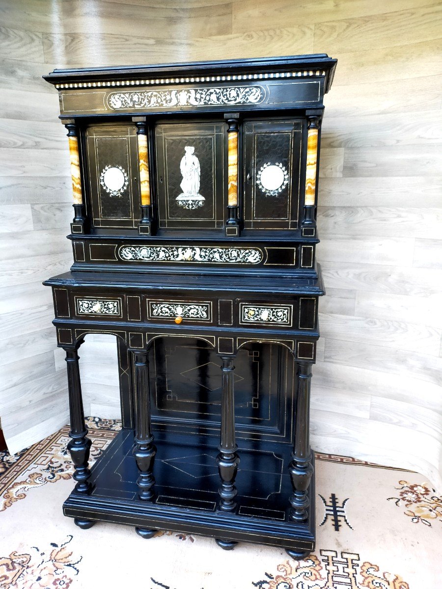 Small Three-door Cabinet Furniture With Ivory Marquetry Decor Ferdinando Pogliani-photo-4