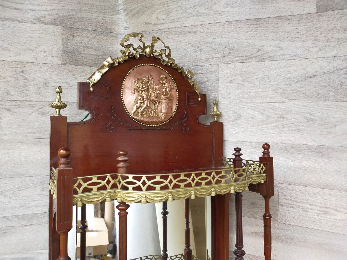 Mahogany And Gilt Bronze Wall Shelf Stamped Antique Medallion-photo-4