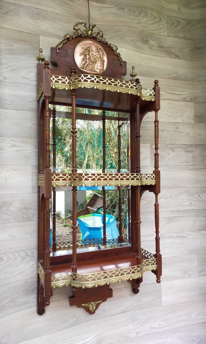 Mahogany And Gilt Bronze Wall Shelf Stamped Antique Medallion-photo-3