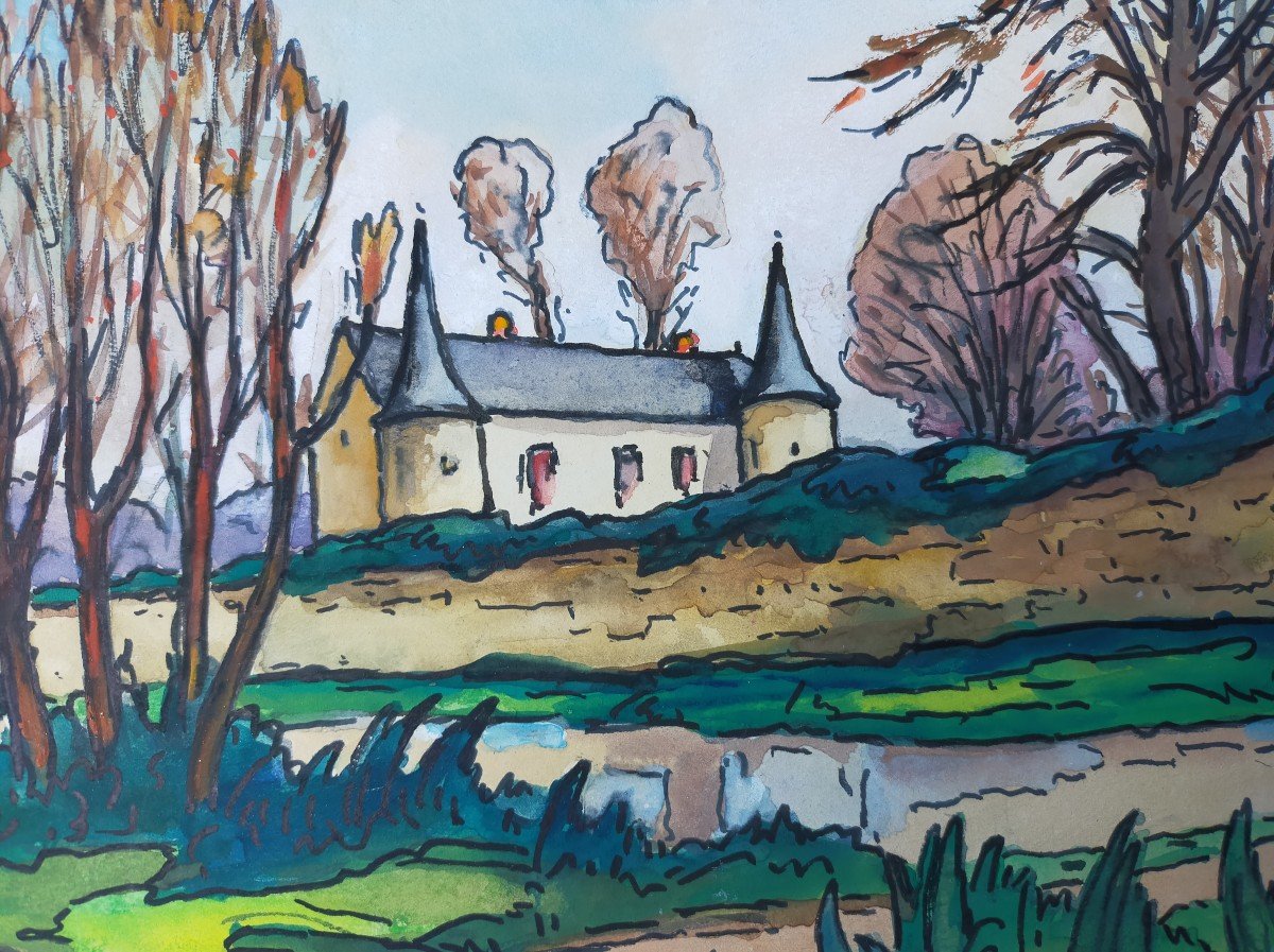Gaston Balande Chateau De Saint Est&egrave;phe Aux Perches Pr&egrave;s Saujon peintre des charentes-photo-3