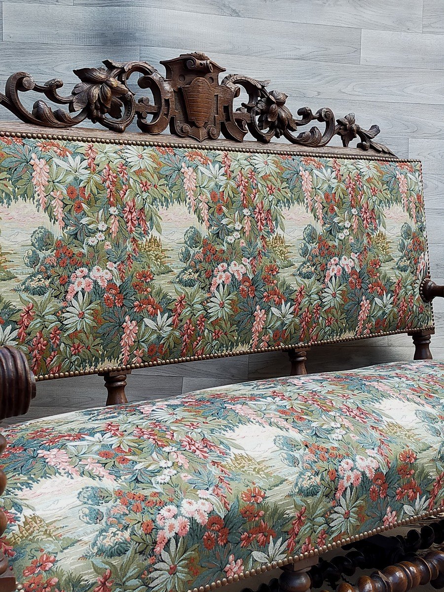 Chateau Sofa Eight Feet In Turned Wood Louis XIII-photo-2