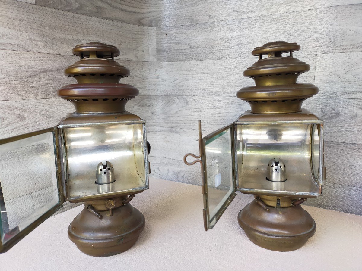 Pair Of Acetylene Car Lanterns John Ford Usa Michigan-photo-3