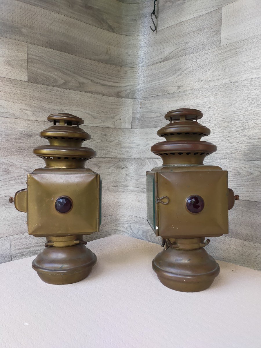 Pair Of Acetylene Car Lanterns John Ford Usa Michigan-photo-4