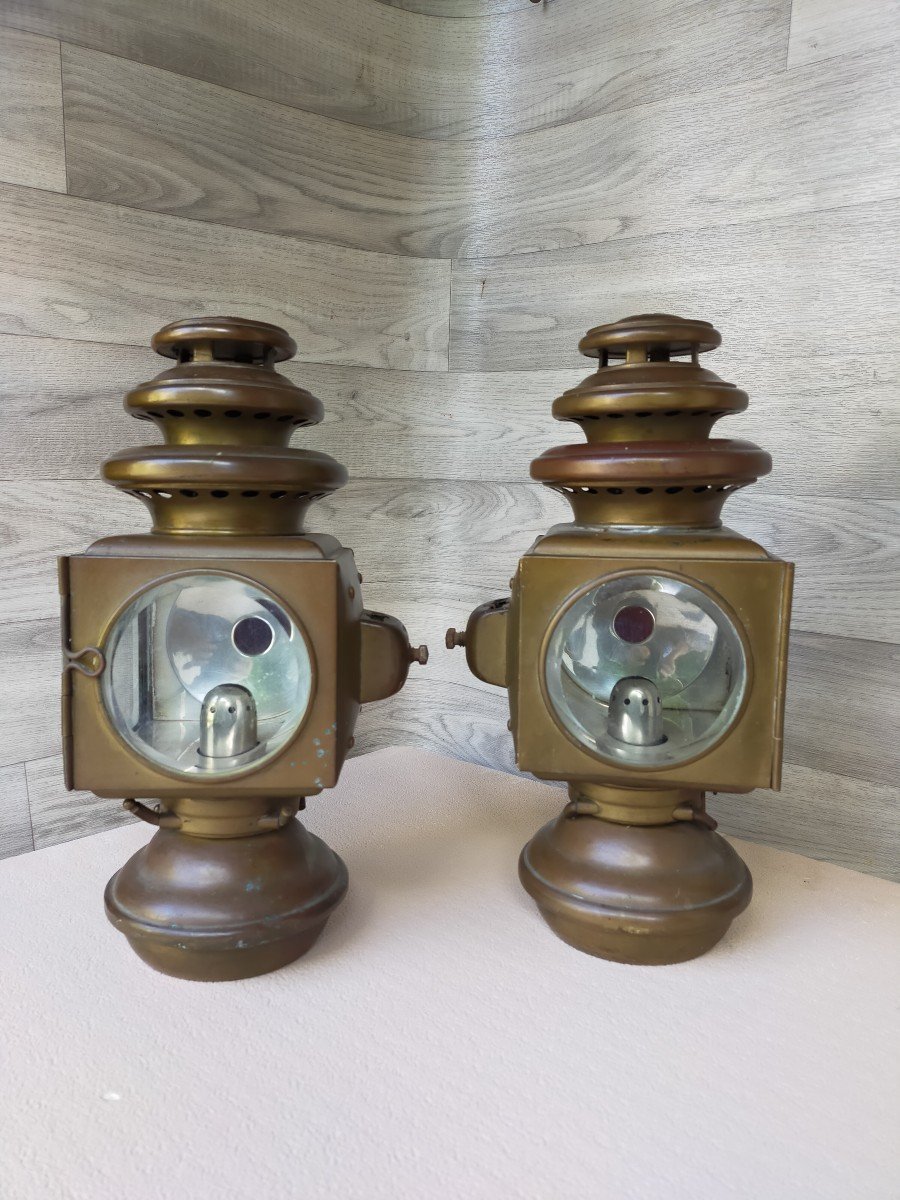 Pair Of Acetylene Car Lanterns John Ford Usa Michigan-photo-1