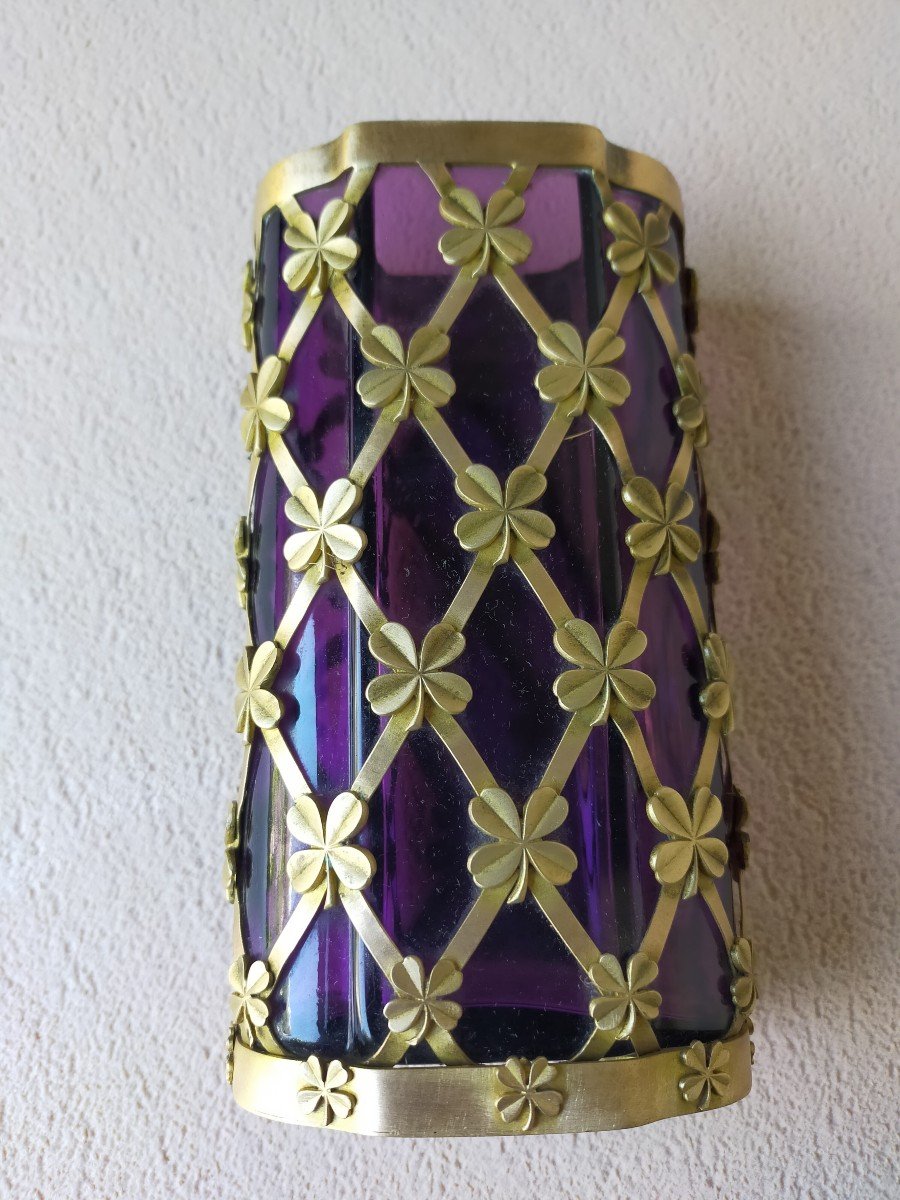 Purple Crystal Vase And Gilt Bronze Mount Decorated With Clovers-photo-3