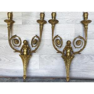 Pair Of Gilt Bronze Sconces In The Bust Of A Louis XVI Style Woman