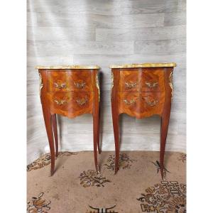 Pair Of Louis XV Style Marquetry Bedside Tables