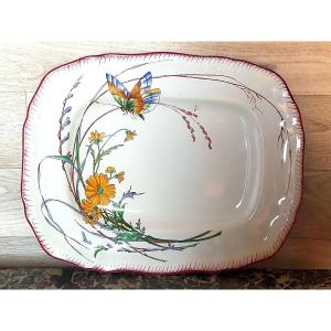 Large Sarreguemines Butterfly Earthenware Dish