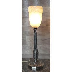 Art Deco Silver Bronze Lamp 