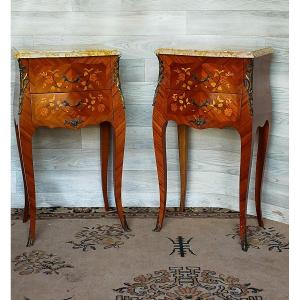 Pair Of Louis XV Bedside Tables Marquetry Nightstands