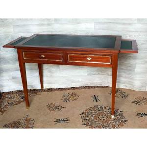 Petit Bureau Plat Acajou Et Filet De Laiton 