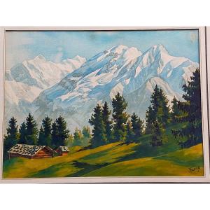 Jacques Fourcy (1906-1990) Paysage De Montagne Vaudagne? ( Haute Savoie chamonix  Mont Blanc )