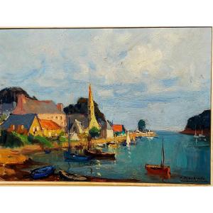 Pierre Plouhinec (1907-1984) Le Port En Bretagne .sainte Marine .Breton
