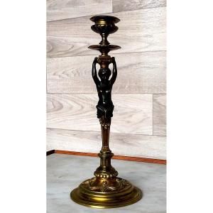 Bronze Candlestick With Satyr Decor 