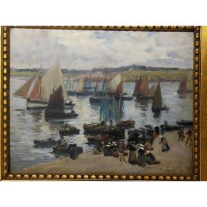 Fernand Marie Eugène Legout-gerard (1856-1924) Fishermen In The Port Of Concarneau Brittany  