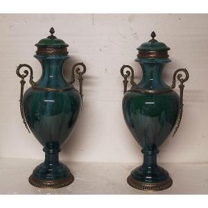 paire de pots couverts monture bronze (vases sevres cassolettes)