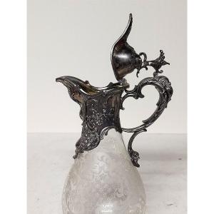 Aiguière en argent massif et cristal gravé