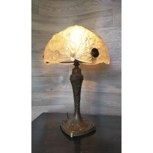 Art Nouveau Bronze Chestnut Leaf Lamp (majorelle School Of Nancy)