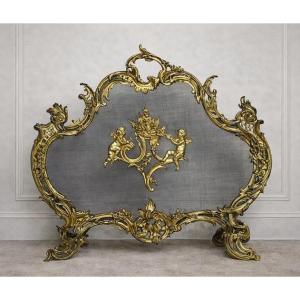 &Eacute;cran de chemin&eacute;e en bronze dor&eacute; &ndash; Louis XV &ndash; XIXᵉ si&egrave;cle Paravent (pare-feu)