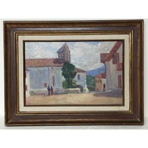 Louis Floutier (1882–1936) La place de l’église à Bidart, 1932 Pays Basque