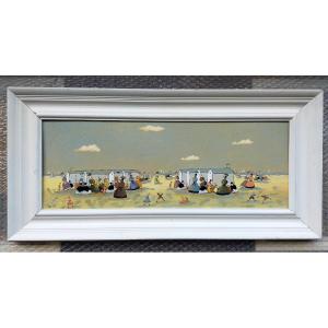 Victor Doumont (Belgique) Scène de plage animée ( Normandie ou cote belge)