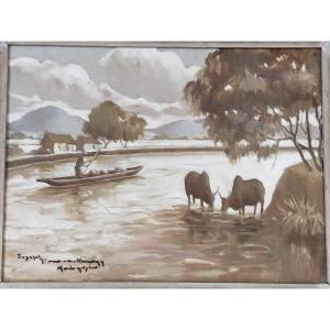 Ramanankamonjy (1898-1984) Paysage animé, Madagascar( ramanda ratova ..)