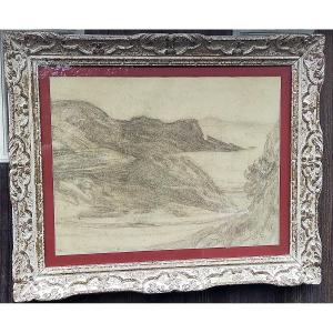 Dessin Léon Detroy (1859–1955) sud de la france menton– École de Crozant