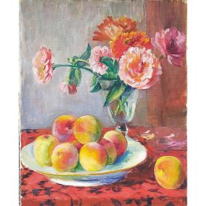 Henri Jamet (1858-1940) - Still Life With Flowers And Fruit - Crozant School