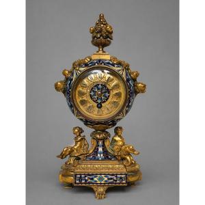 Barbedienne Clock In Cloisonné Enamel And Gilt Bronze