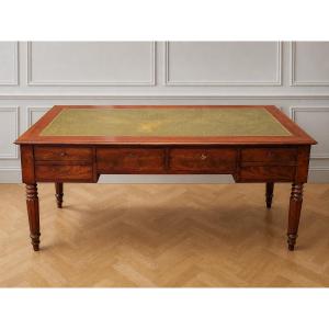 Large Louis-philippe Period Flamed Mahogany Notary's Flat Desk