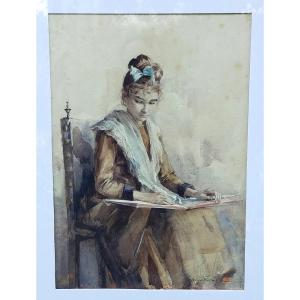 Madeleine CARPENTIER (1865-1949) Jeune Femme à la Lecture