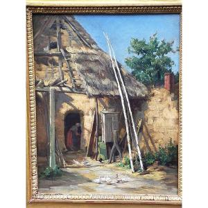 M. Jouanni, 1887 - Farm Scene Of Ducks And Poultry
