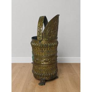 Napoleon III-style Embossed Brass Cane Holder Or Umbrella Stand