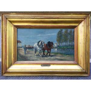 Philippe Albin De Buncey (1905–1978) Draft Horses By The Water's Edge