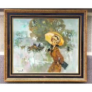 Pierre Grisot Grand tableau Paris sous la pluie