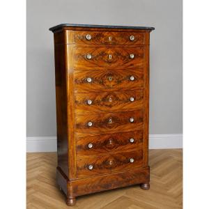 Louis Philippe-style Flamed Mahogany Chest Of Drawers With Weekly Calendar 