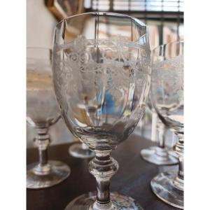 Five Engraved Baccarat Crystal Glasses