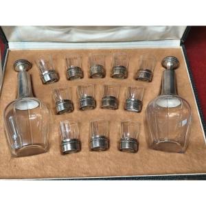 Solid Silver And Crystal Decanters And Glasses, Liqueur Set