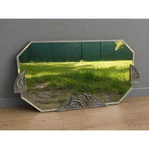 Vintage Art Deco Mirror In Silver-plated Bronze