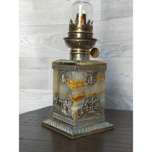 Napoleon III-style Bronze And Onyx Oil Lamp