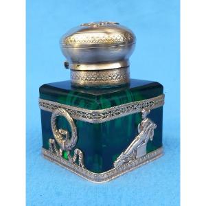 Crystal And Bronze Inkwell With An Antique Empire-style Draped Woman Design
