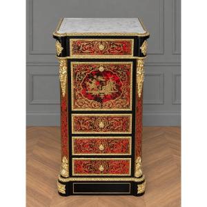 Small Boulle-style Marquetry Nightstand (weekly Chest Of Drawers)